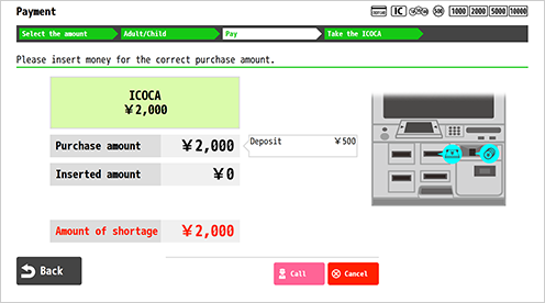 将显示金额的现金放入机器。