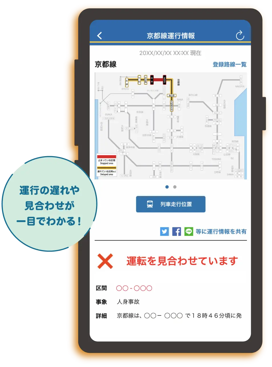 運行の遅れや見合わせが一目でわかる！