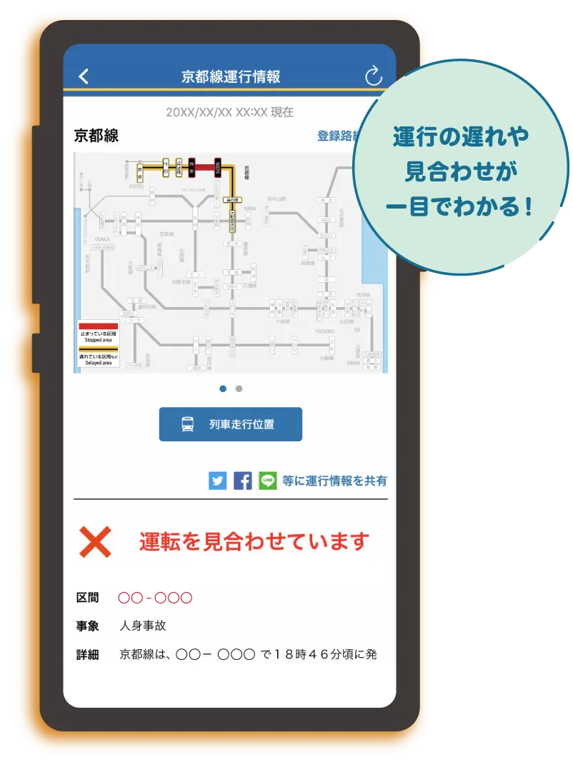 運行の遅れや見合わせが一目でわかる！
