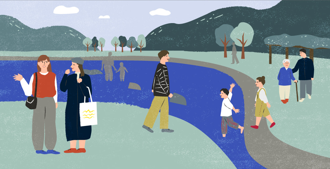 人と人のふれあいがあたたかいイメージイラスト