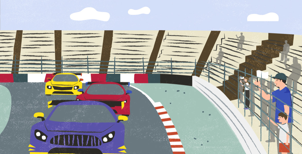 世界的なモータースポーツのまちをイメージしたイラスト