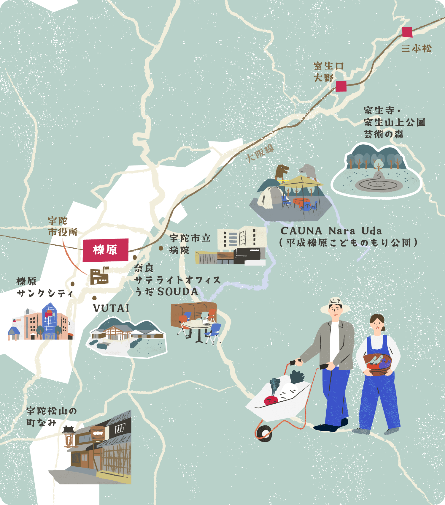 宇陀エリア周辺イラストマップ