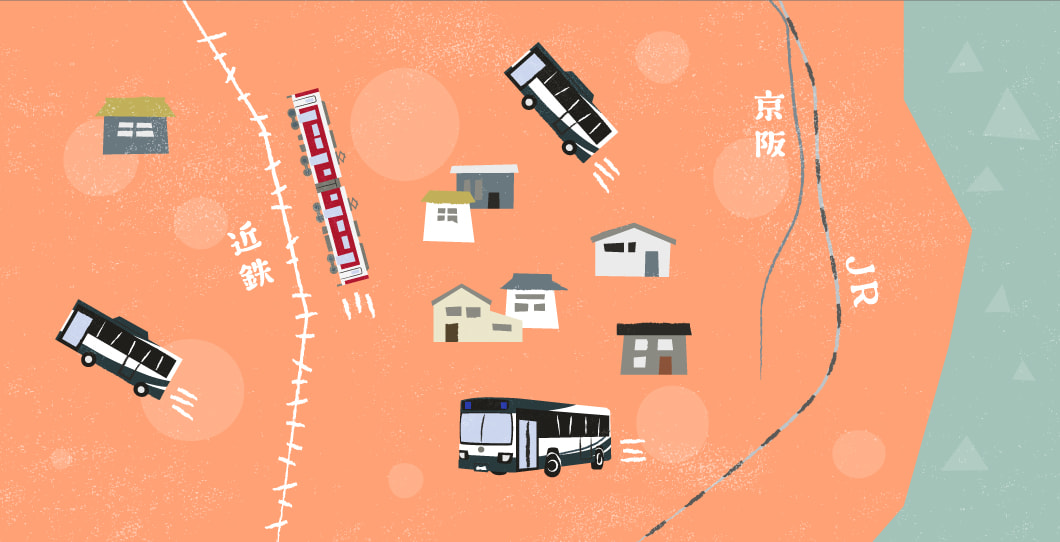 京都や奈良、大阪への移動が便利さがわかるイラスト