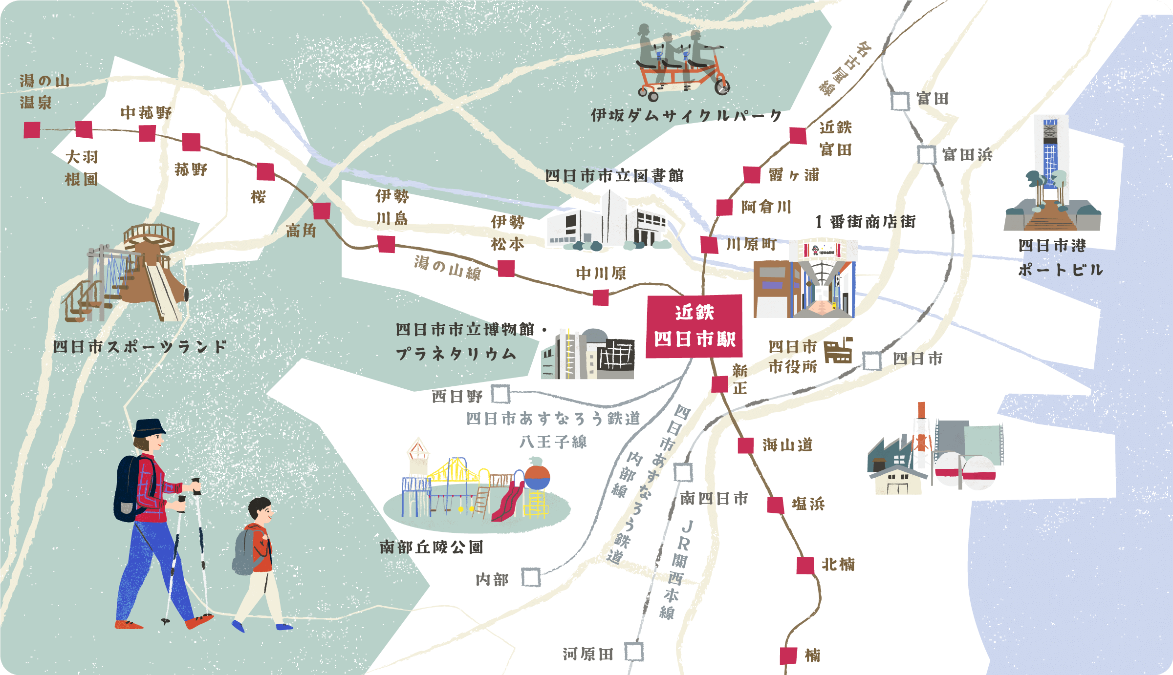 四日市エリア周辺イラストマップ