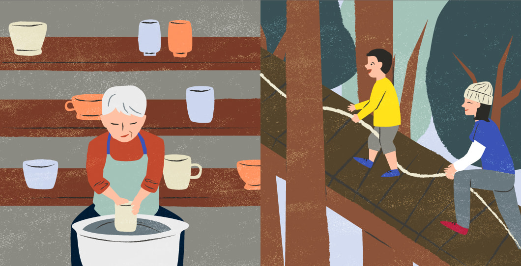 陶芸体験とアスレチックで遊びイメージイラスト